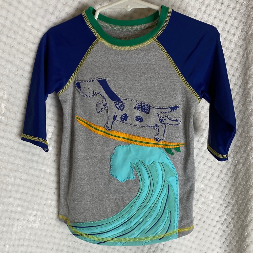 Mud Pie Blue and Gray Dog Surf Rashguard Swim Shirt